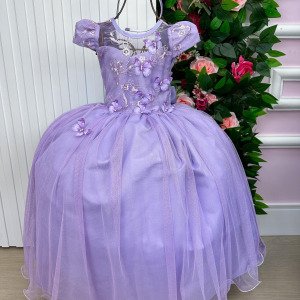 Vestido Vila Lele Longo Jardim Encantado Borboletas Lilas