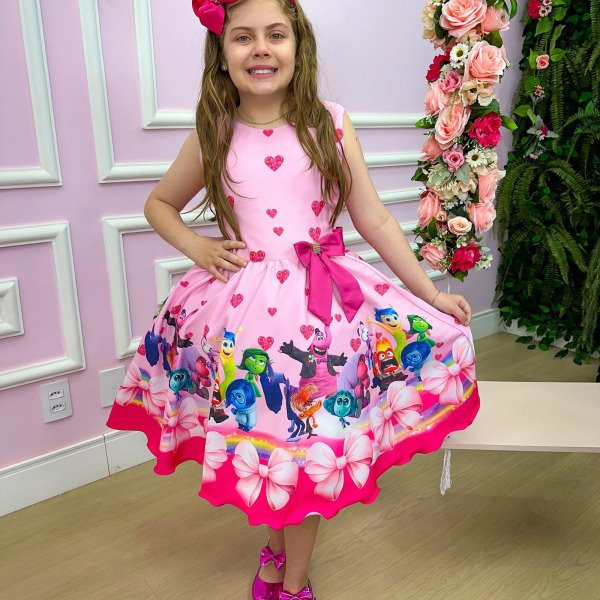 Vestido Infantil Temáticos Luxo Divertidamente Rosa