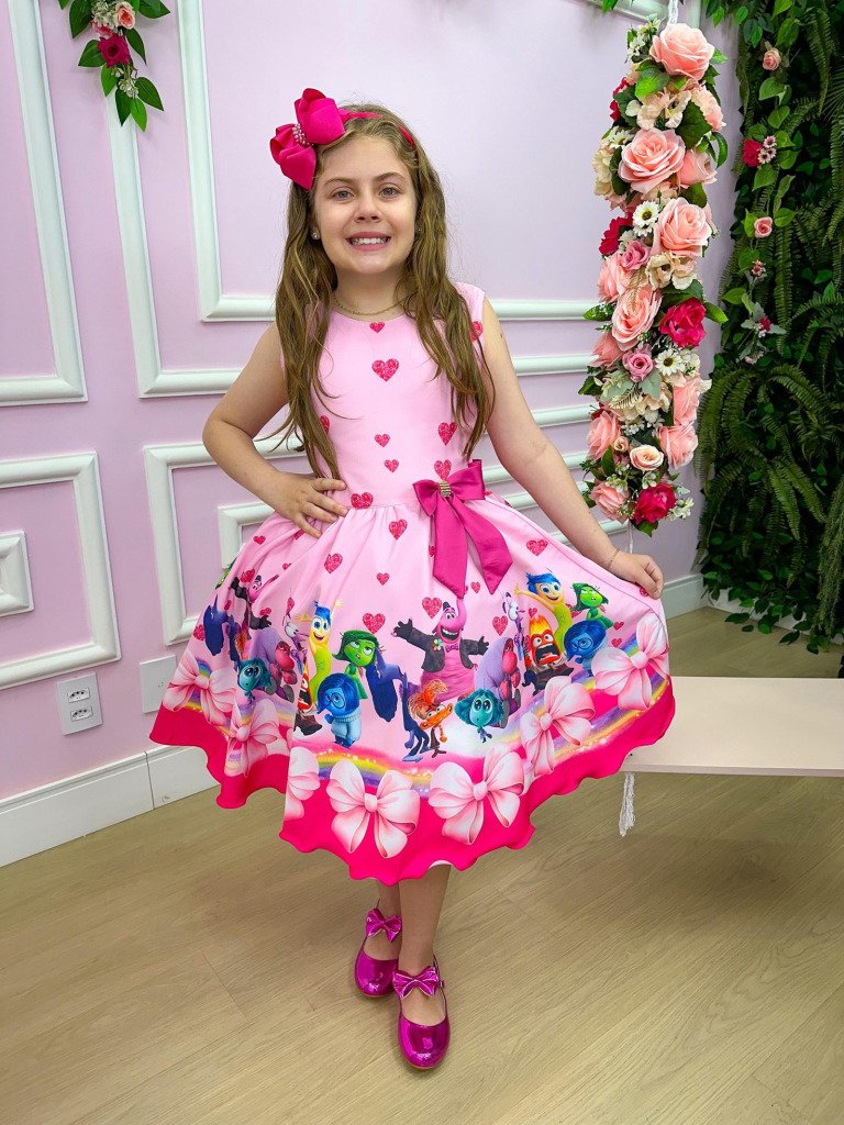 Vestido Infantil Temáticos Luxo Divertidamente Rosa