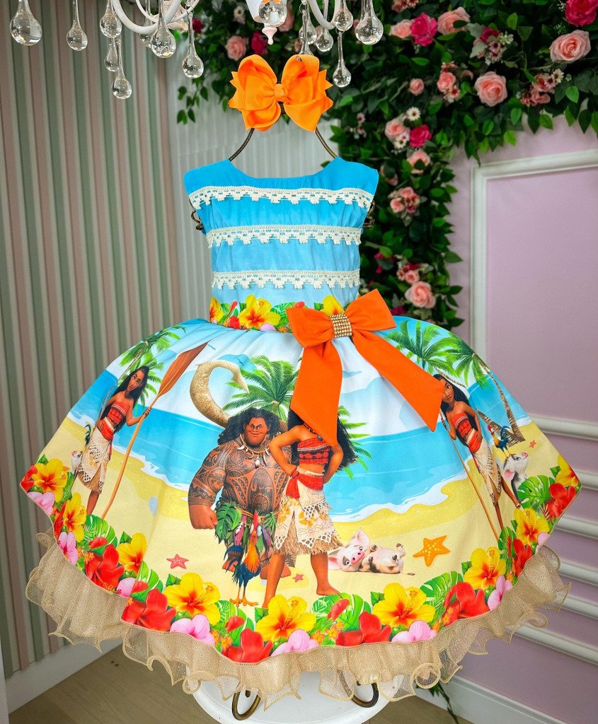 Vestido Infantil Temáticos Luxo Moana Modelo 2