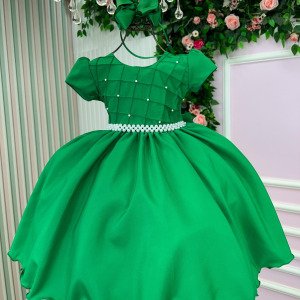 Vestido Ysa Kids Verde Bandeira Peito Perolas