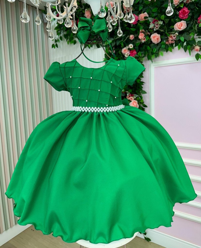 Vestido Ysa Kids Verde Bandeira Peito Perolas