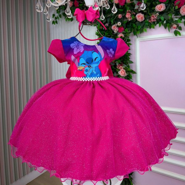 Vestido Tematicos Ysa Kids Lilo Stitch Pink Modelo 4