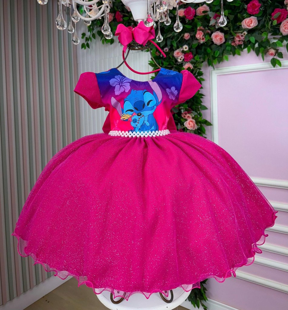 Vestido Tematicos Ysa Kids Lilo Stitch Pink Modelo 4