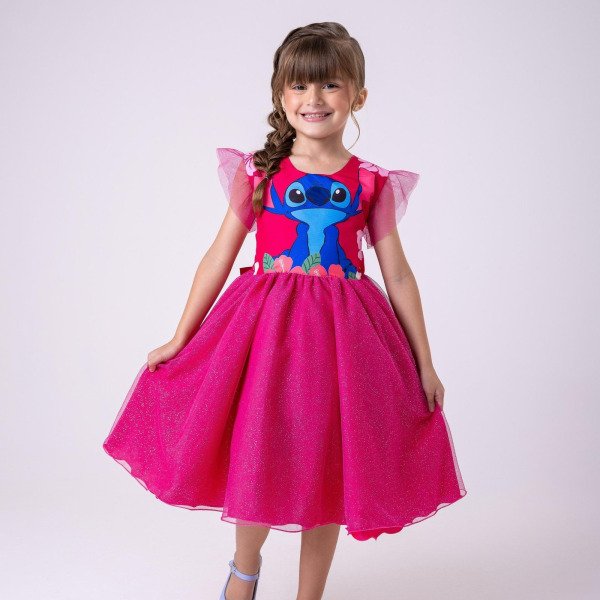 Vestido Tematicos Ysa Kids Lilo Stitch Pink Modelo 3