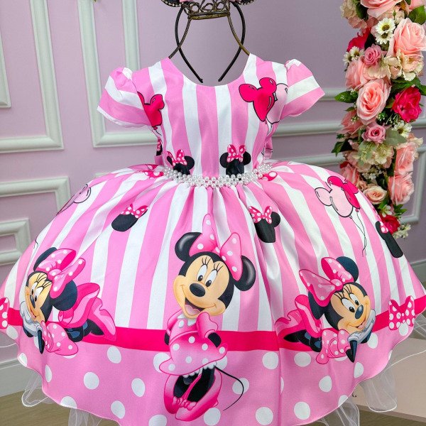 Vestido Infantil Temáticos da Gigi Minnie/Minie Rosa