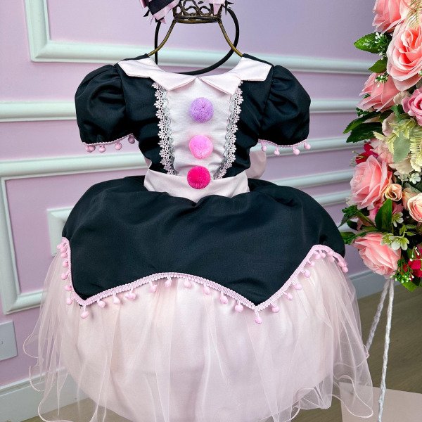 Vestido Temáticos Kids Mundo Bita Preto e Rosa