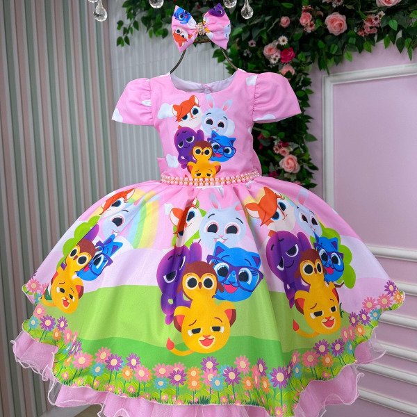 Vestido Tematico Mimadine Bolofofo Rosa Bebe