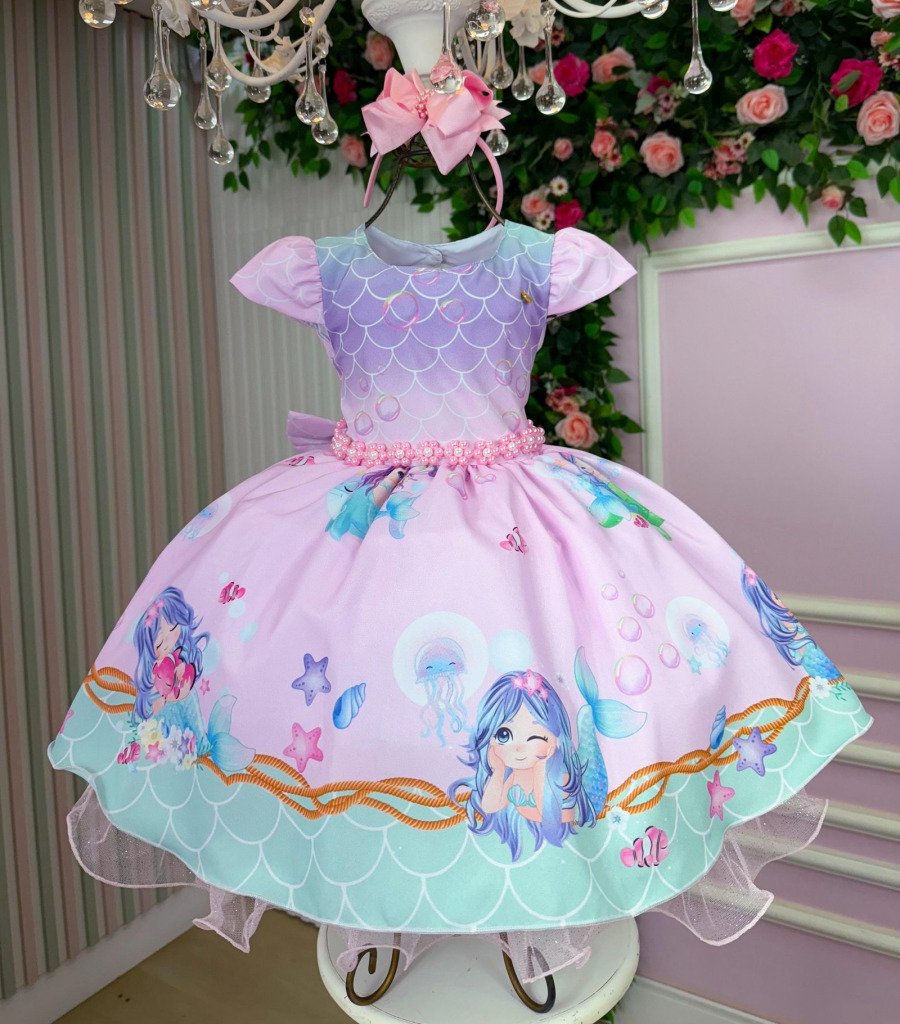 Vestido Infantil Temático Kids Sereia – Fundo do Mar
