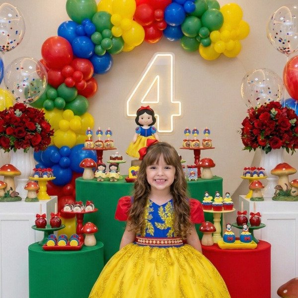 Vestido Marie Temático Realeza Branca De Neve